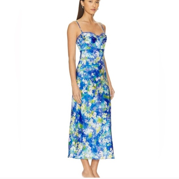 NEW ASTR the Label Florianne Dress Blue Yellow Abstract Floral Maxi Size Small S - Picture 6 of 7
